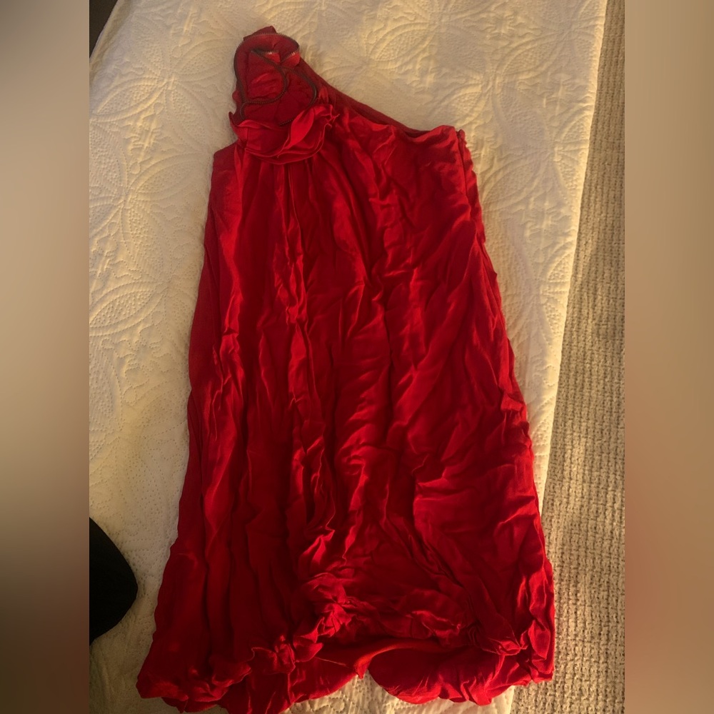 Red formal dress, one shoulder